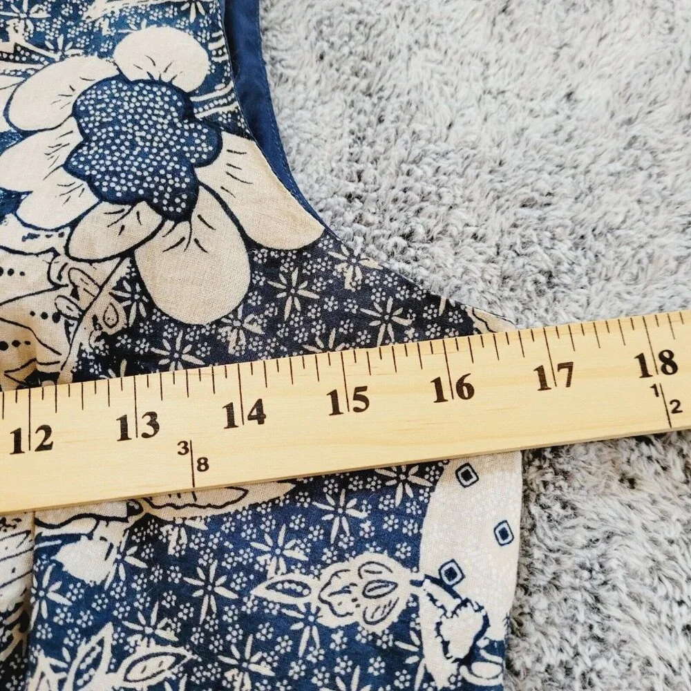 Cottagecore Dress‎ Size 6 Blue Faux Wrap Floral Retro Cotton Beachy Boho 16265x